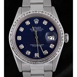 Edelstahl Oyster-Armband Rolex Date Just Herrenuhr mit blauem Diamant-Zifferblatt, SCHNELLES SET