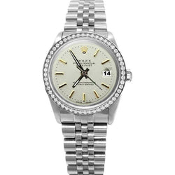 Edelstahl Rolex Date Just Diamant Lünette Weiß Stick Zifferblatt Uhr SCHNELLES EINSTELLEN