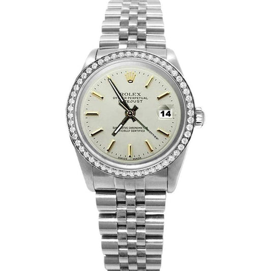 Edelstahl Rolex Date Just Diamant Lünette Weiß Stick Zifferblatt Uhr SCHNELLES EINSTELLEN
