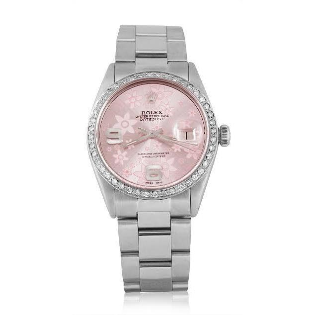 Edelstahl Rolex Datejust Herrenuhr, rosa Zifferblatt