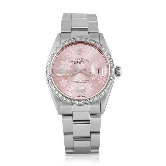 Edelstahl Rolex Datejust Herrenuhr, rosa Zifferblatt