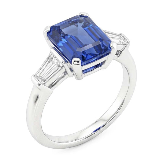 Edelstein 3 Stein Ring Smaragdblauer Saphir 2.50 Karat Damen Schmuck