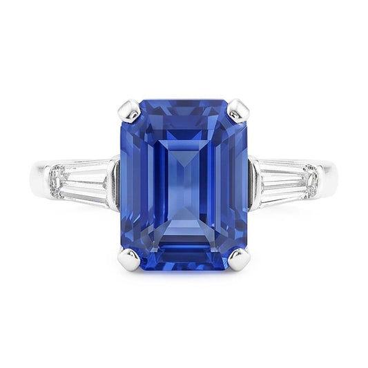 Edelstein 3 Stein Ring Smaragdblauer Saphir 2.50 Karat Damen Schmuck