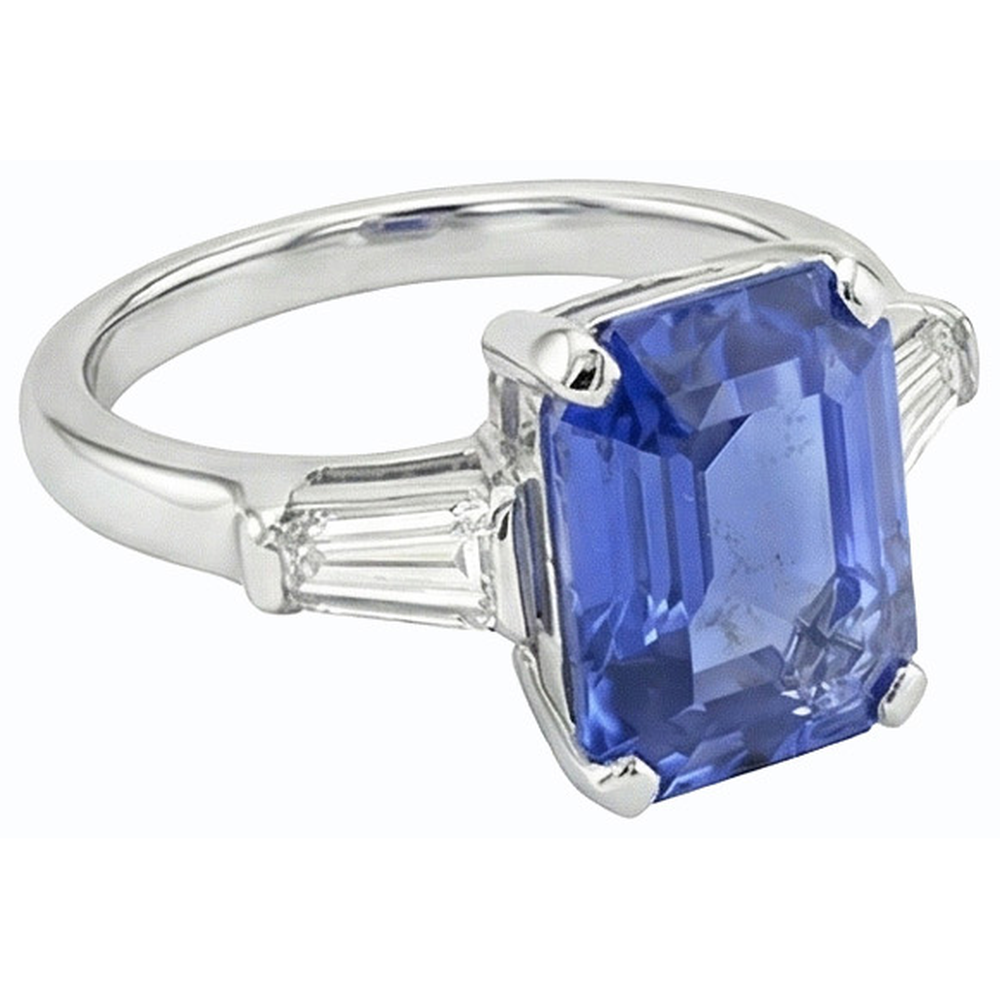 Edelstein 3 Stein Ring Smaragdblauer Saphir 2.50 Karat Damen Schmuck