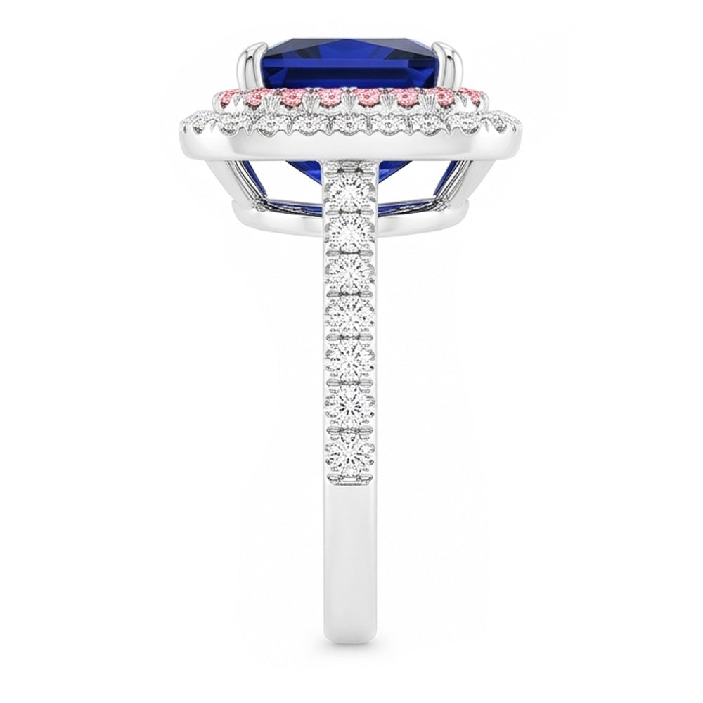 Edelstein Aus der Erde Abgebauter Natürlicher Diamantring Blauer & Rosa Saphir Doppel Halo 6.50 Karat Gold