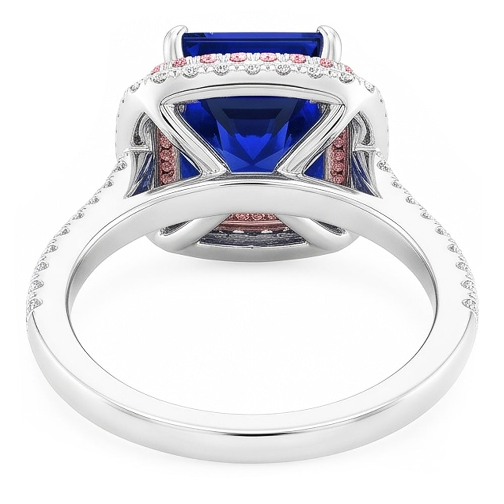 Edelstein Aus der Erde Abgebauter Natürlicher Diamantring Blauer & Rosa Saphir Doppel Halo 6.50 Karat Gold