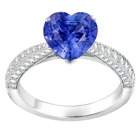 Edelstein Blauer Saphir Ring 4 Karat Mehrreihig Pave Natürlicher Diamant ( nicht im Labor gezüchtet )s