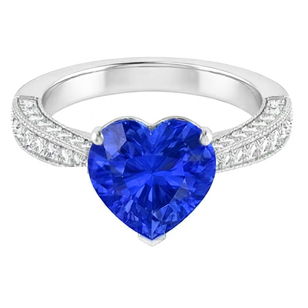 Edelstein Blauer Saphir Ring 4 Karat Mehrreihig Pave Natürlicher Diamant ( nicht im Labor gezüchtet )s