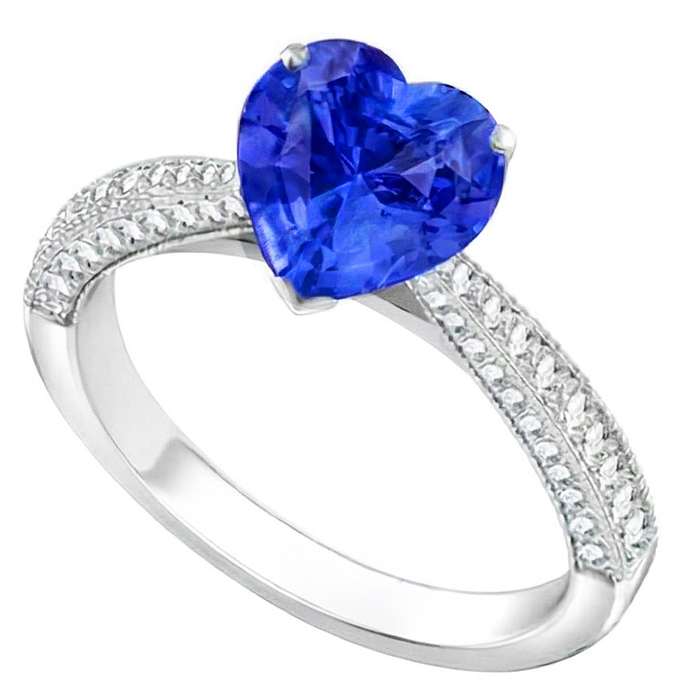 Edelstein Blauer Saphir Ring 4 Karat Mehrreihig Pave Natürlicher Diamant ( nicht im Labor gezüchtet )s