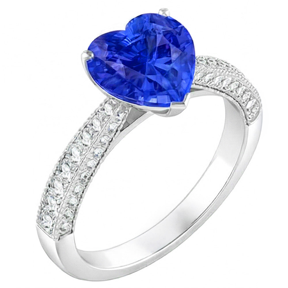 Edelstein Blauer Saphir Ring 4 Karat Mehrreihig Pave Natürlicher Diamant ( nicht im Labor gezüchtet )s