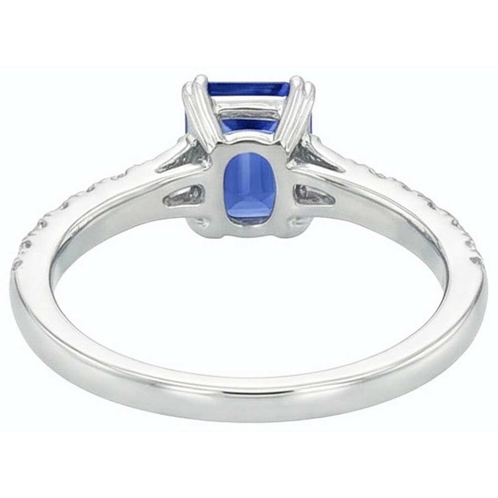Edelstein Blauer Saphir Ring Baguette & Runde Akzente 3,50 Karat