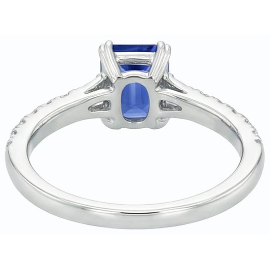 Edelstein Blauer Saphir Ring Baguette & Runde Akzente 3,50 Karat