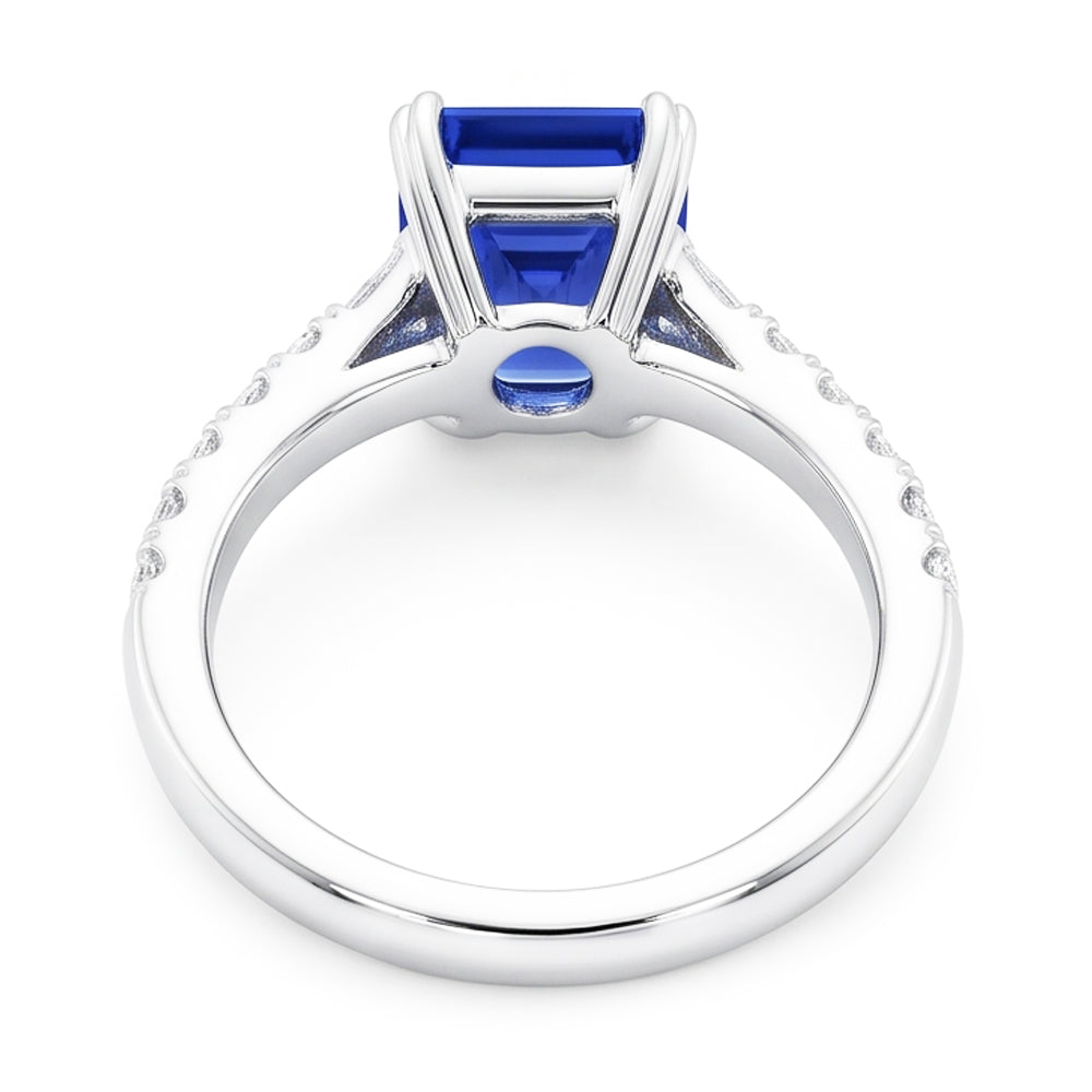 Edelstein Blauer Saphir Ring Baguette & Runde Akzente 3,50 Karat