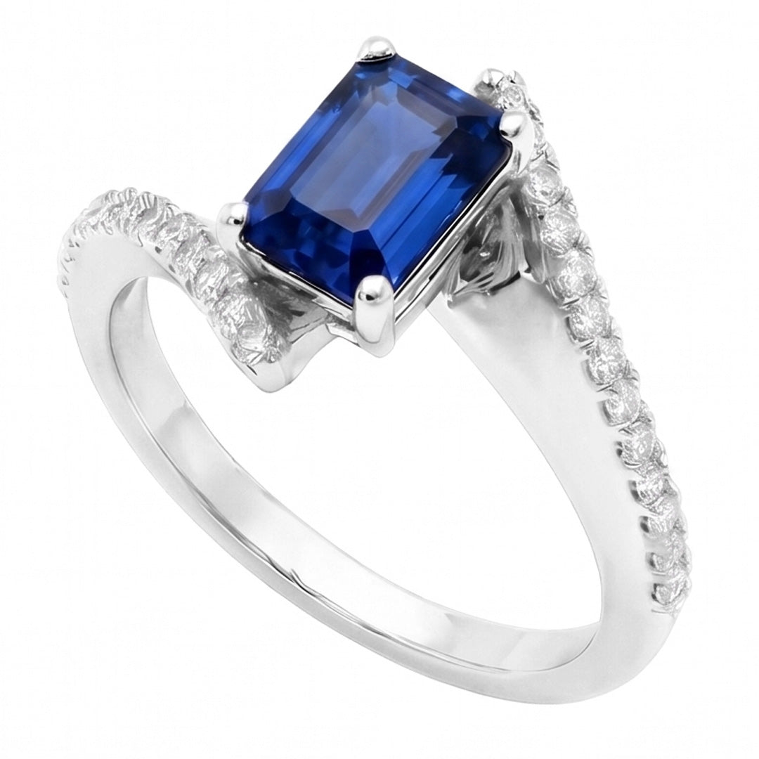 Edelstein Blauer Saphir Ring Pave Set Akzente Tension Style 2,50 Karat