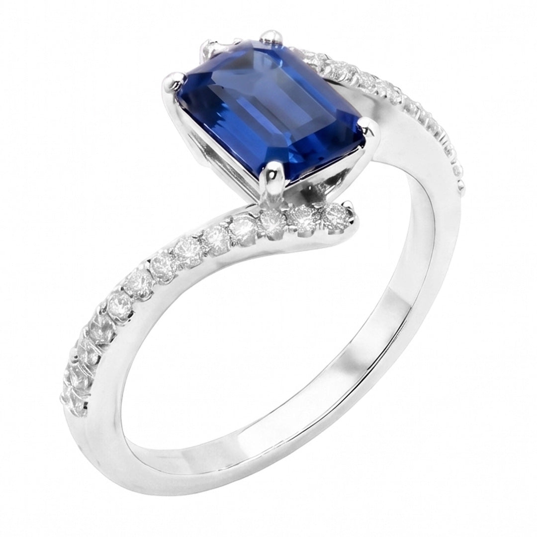 Edelstein Blauer Saphir Ring Pave Set Akzente Tension Style 2,50 Karat