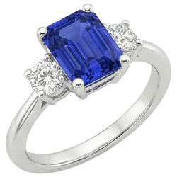 Edelstein-Drei-Steine-Ring runder Aus der Erde Abgebauter Natürlicher Diamant & Ceylon-Saphir 3.50 Karat