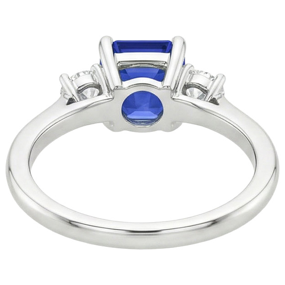 Edelstein-Drei-Steine-Ring runder Aus der Erde Abgebauter Natürlicher Diamant & Ceylon-Saphir 3.50 Karat