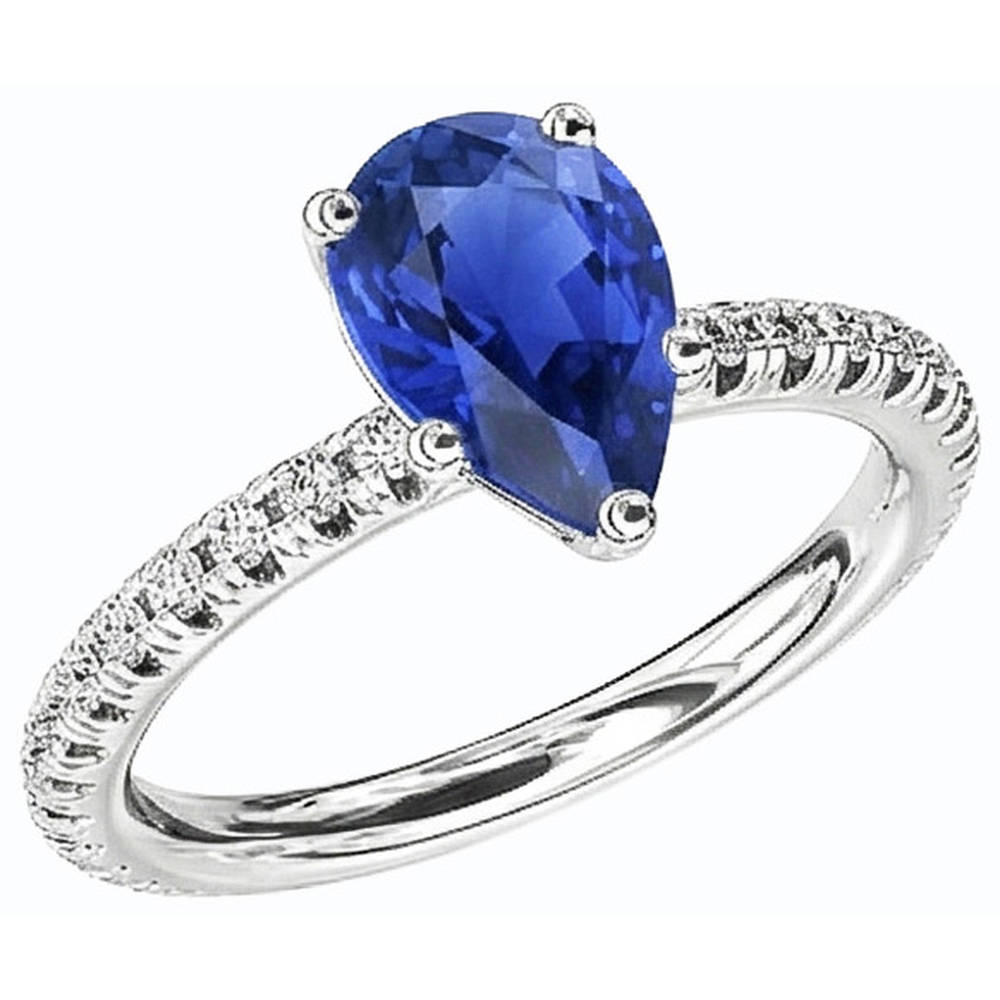 Edelstein-Ehering Blauer Saphir & Pavé-Set Natürlicher Diamant ( nicht im Labor gezüchtet )en 3 Karat