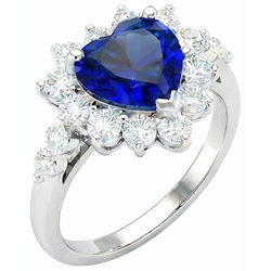 Edelstein Halo Heart Blauer Saphir & Natürlicher Diamant ( nicht im Labor gezüchtet ) Ring Star Style 3 Karat