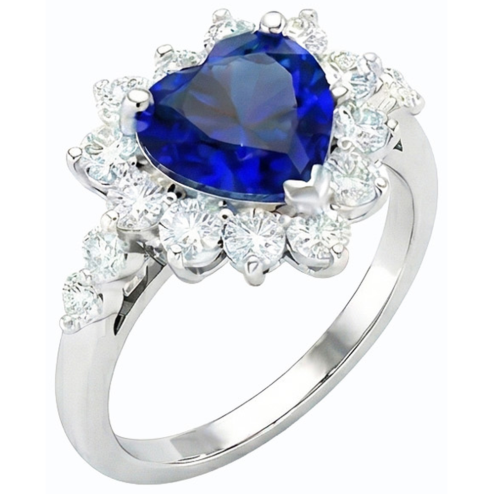 Edelstein Halo Heart Blauer Saphir & Natürlicher Diamant ( nicht im Labor gezüchtet ) Ring Star Style 3 Karat