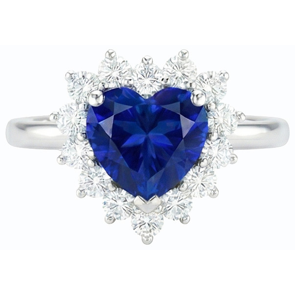 Edelstein Halo Heart Blauer Saphir & Natürlicher Diamant ( nicht im Labor gezüchtet ) Ring Star Style 3 Karat