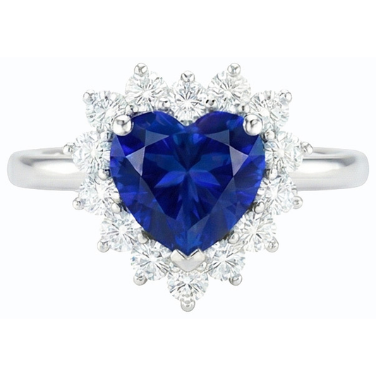 Edelstein Halo Heart Blauer Saphir & Natürlicher Diamant ( nicht im Labor gezüchtet ) Ring Star Style 3 Karat