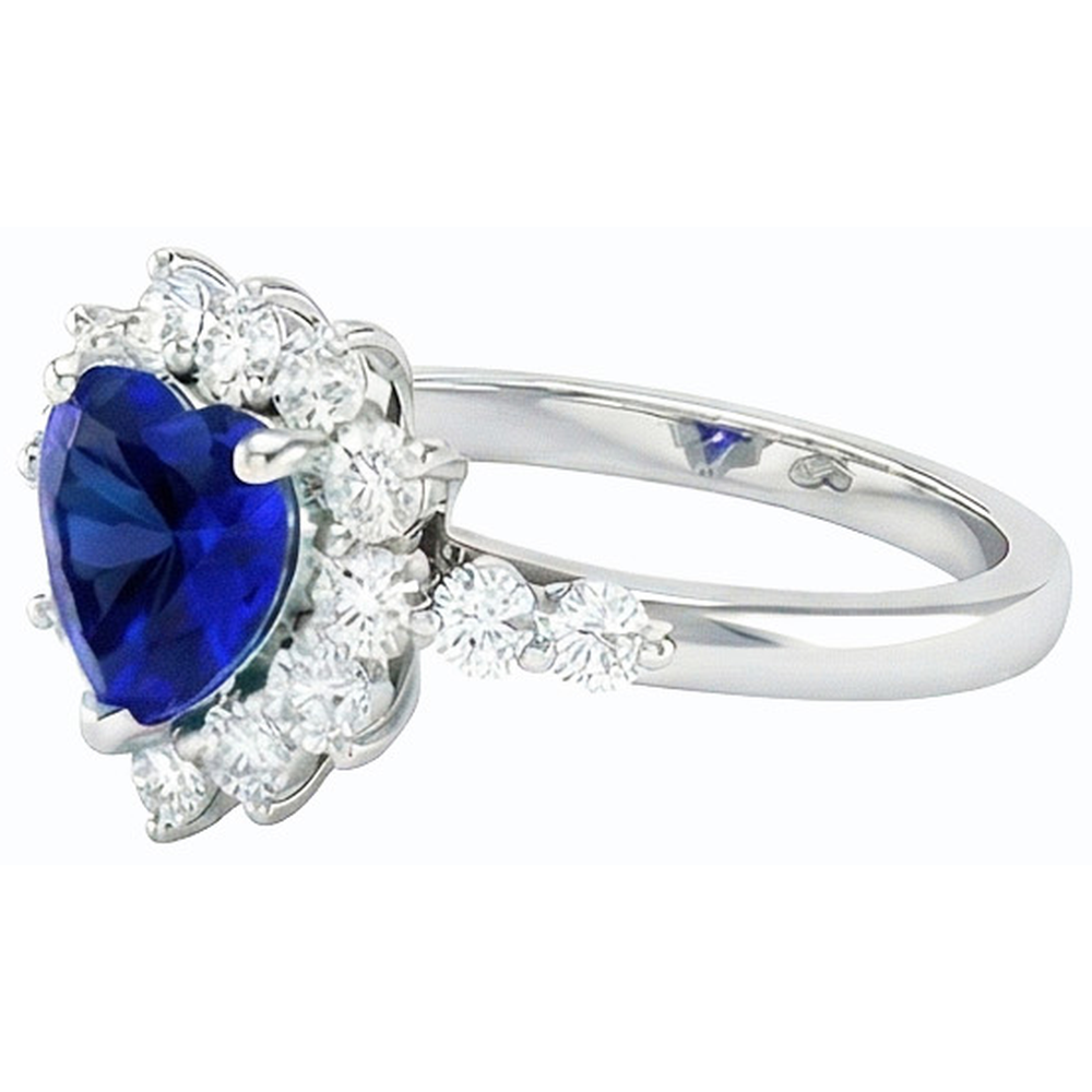 Edelstein Halo Heart Blauer Saphir & Natürlicher Diamant ( nicht im Labor gezüchtet ) Ring Star Style 3 Karat