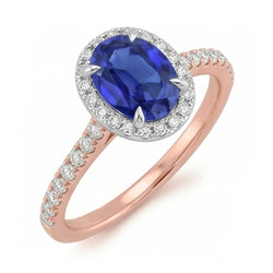 Edelstein Halo Ring Oval SriLanka Saphir 5 Karat Two Tone Gold 14K