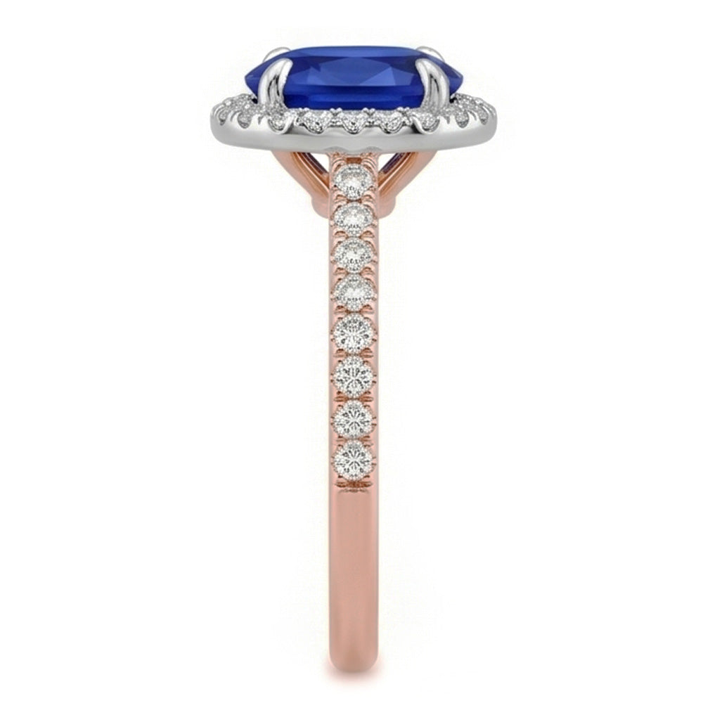 Edelstein Halo Ring Oval SriLanka Saphir 5 Karat Two Tone Gold 14K