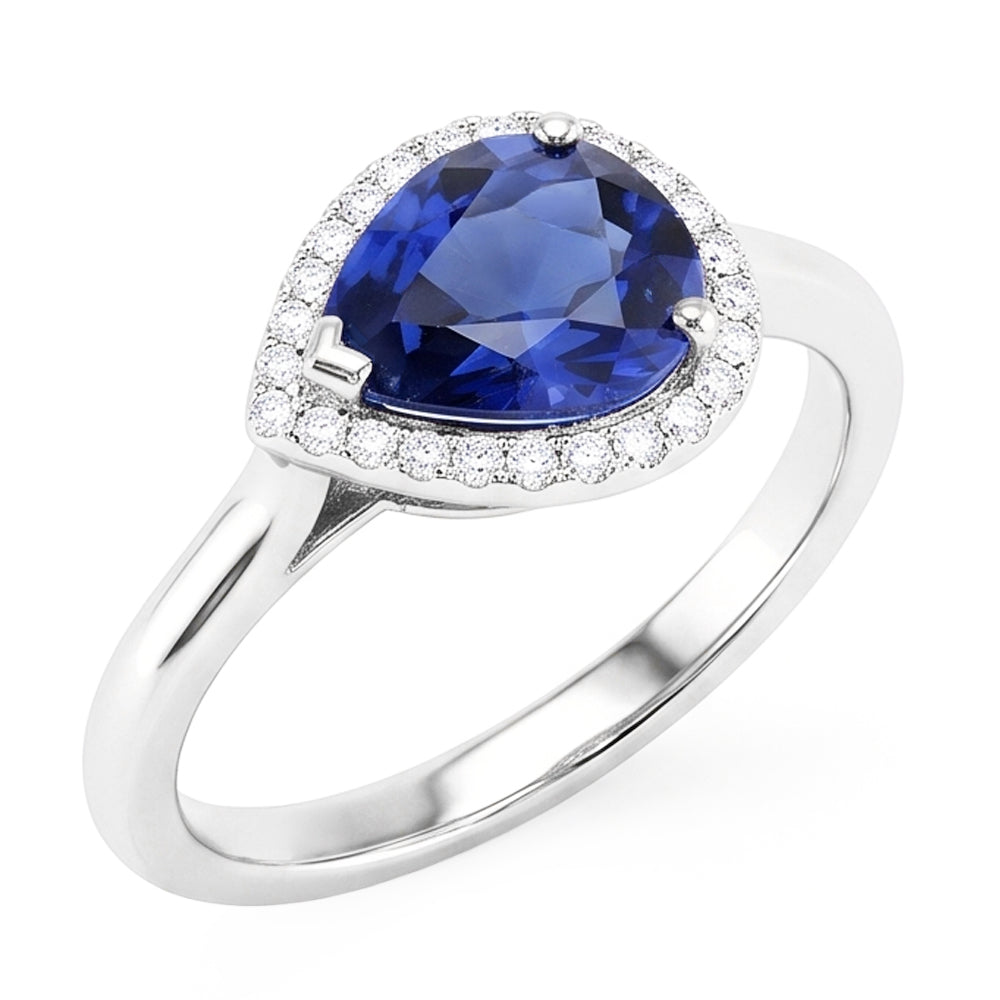Edelstein Halo Saphir Ring Birnenschliff 2,50 Karat runder Aus der Erde Abgebauter Natürlicher Diamantschmuck