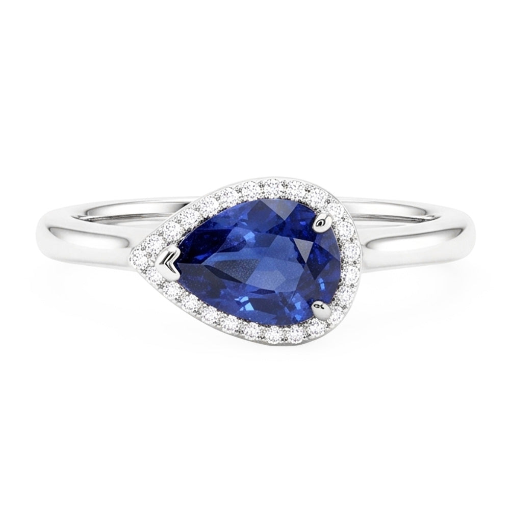 Edelstein Halo Saphir Ring Birnenschliff 2,50 Karat runder Aus der Erde Abgebauter Natürlicher Diamantschmuck