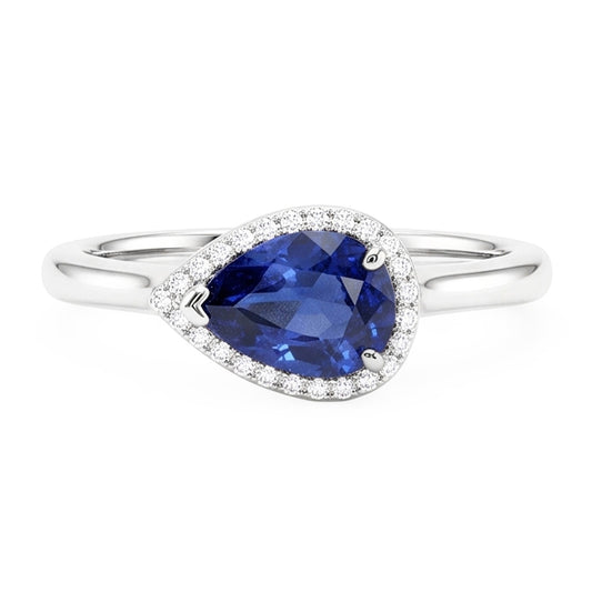Edelstein Halo Saphir Ring Birnenschliff 2,50 Karat runder Aus der Erde Abgebauter Natürlicher Diamantschmuck