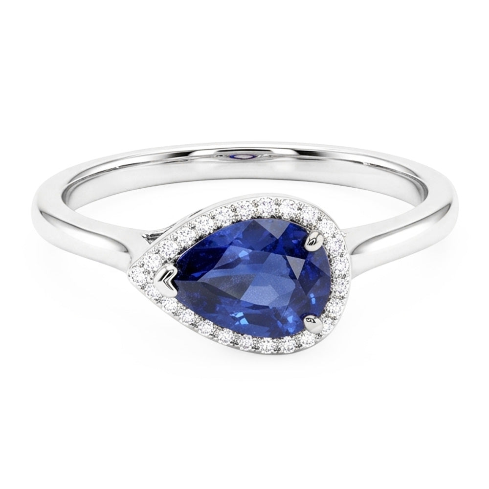 Edelstein Halo Saphir Ring Birnenschliff 2,50 Karat runder Aus der Erde Abgebauter Natürlicher Diamantschmuck