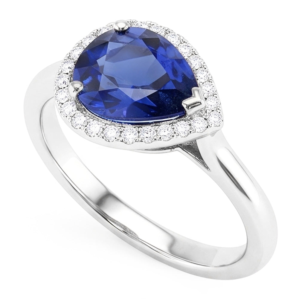 Edelstein Halo Saphir Ring Birnenschliff 2,50 Karat runder Aus der Erde Abgebauter Natürlicher Diamantschmuck