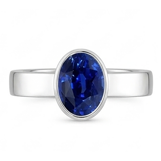 Edelstein Herrenring Solitär Ceylon Saphir Lünette, 2,50 Karat