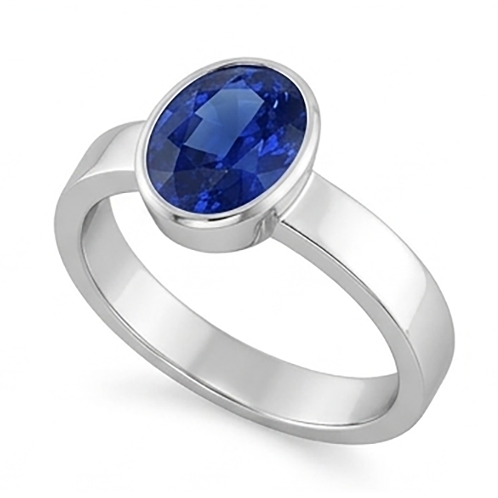 Edelstein Herrenring Solitär Ceylon Saphir Lünette, 2,50 Karat
