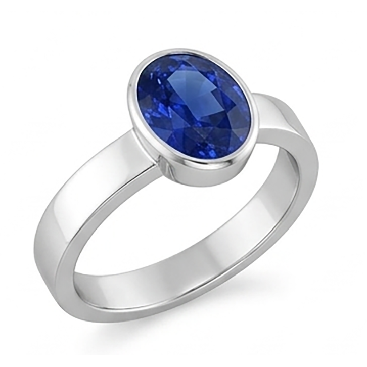 Edelstein Herrenring Solitär Ceylon Saphir Lünette, 2,50 Karat