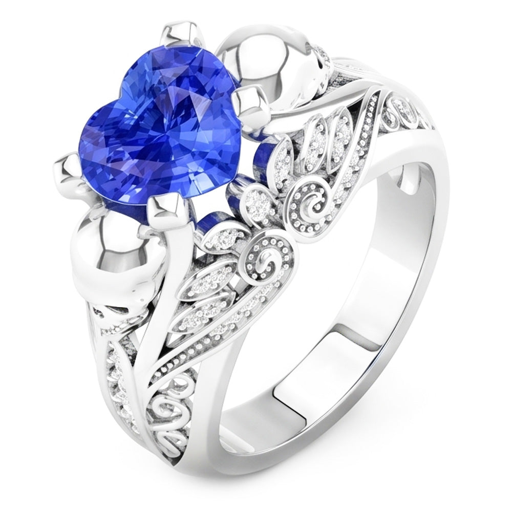 Edelstein Herz Blauer Saphir Ring Antiker Stil Natürlicher Diamant ( nicht im Labor gezüchtet )en 2 Karat