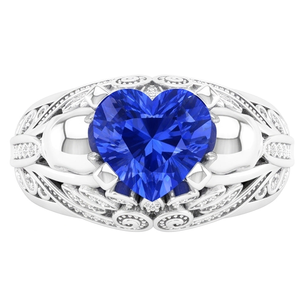 Edelstein Herz Blauer Saphir Ring Antiker Stil Natürlicher Diamant ( nicht im Labor gezüchtet )en 2 Karat