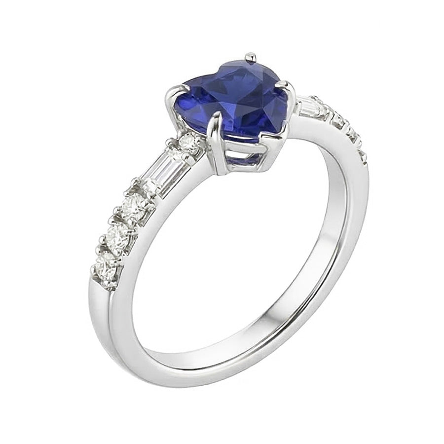 Edelstein Herz Saphir Ring Baguette & Prinzessin Natürlicher Diamant ( nicht im Labor gezüchtet )en 2,50 Karat
