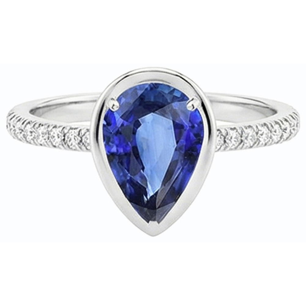 Edelstein-Lünette Set Blauer Saphirring & Natürlicher Diamant ( nicht im Labor gezüchtet )en 3,50 Karat