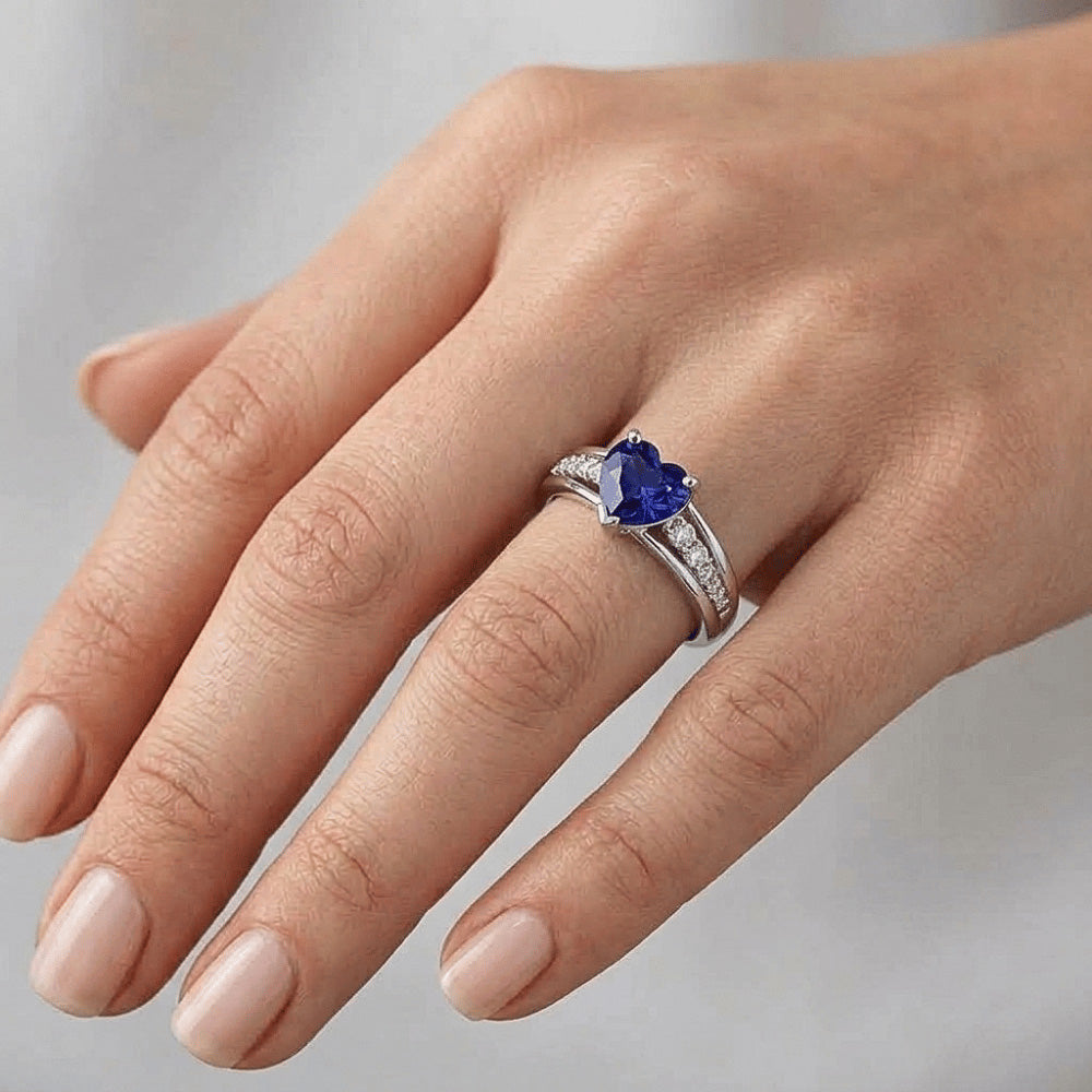 Edelstein Natürlicher Diamant ( nicht im Labor gezüchtet ) Ring Herz Schliff Ceylon Saphir Schmuck