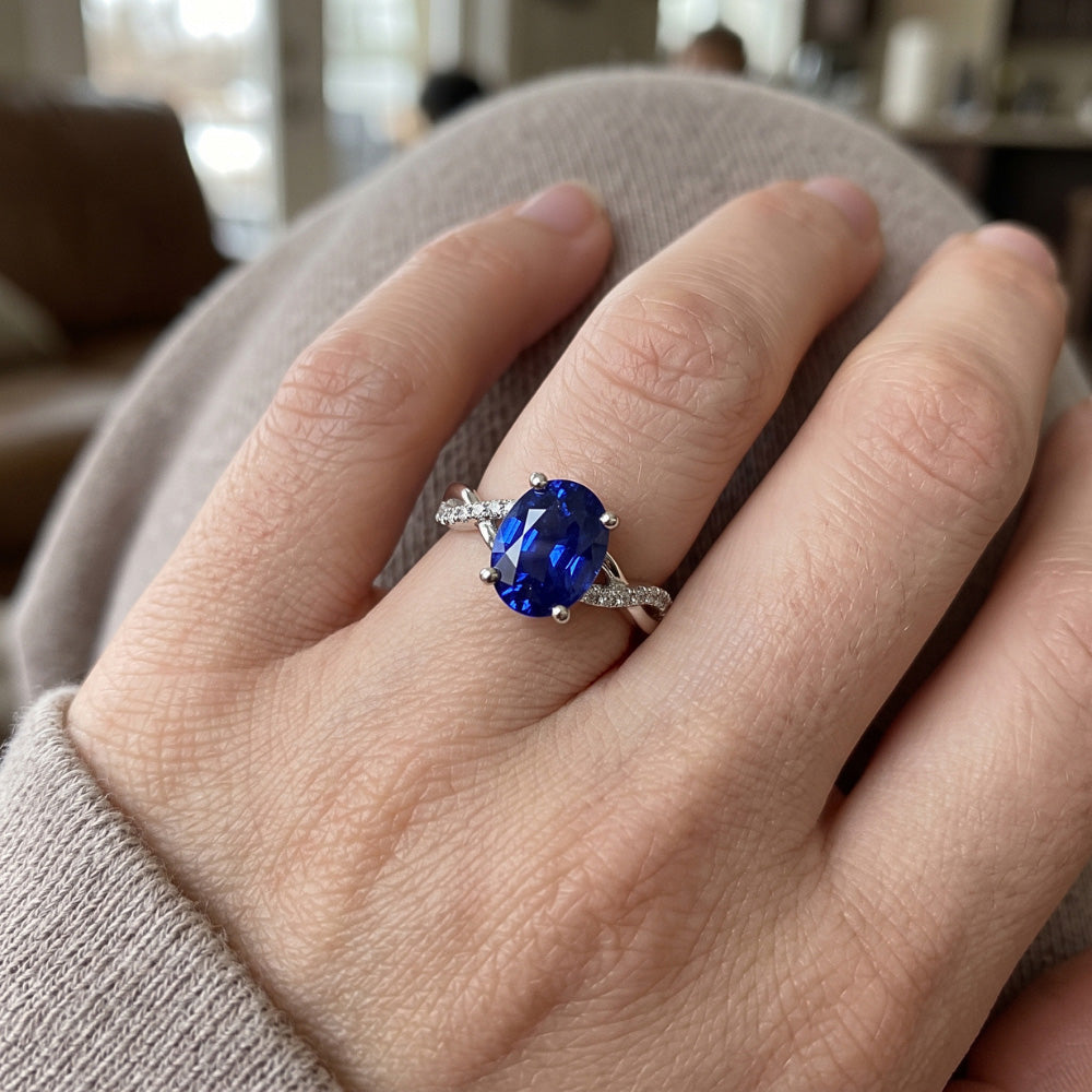 Edelstein Oval Ceylon Saphir Ring 4,50 Karat Natürlicher Diamant ( nicht im Labor gezüchtet )en Schmuck