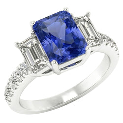 Edelstein Radiant Saphir Ring Smaragd & runde Natürlicher Diamant ( nicht im Labor gezüchtet )en 3 Karat