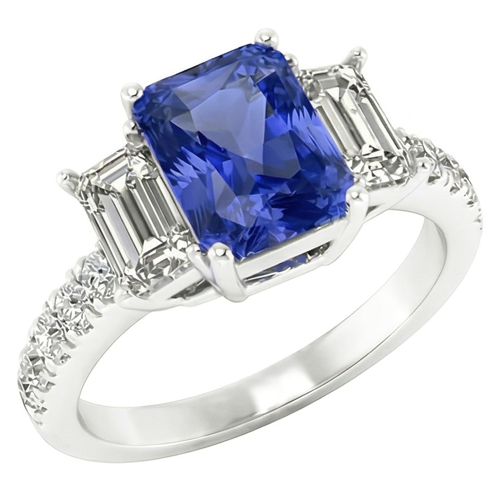 Edelstein Radiant Saphir Ring Smaragd & runde Natürlicher Diamant ( nicht im Labor gezüchtet )en 3 Karat