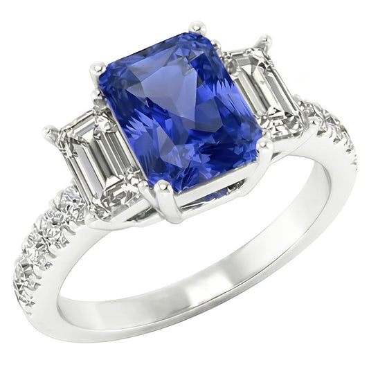 Edelstein Radiant Saphir Ring Smaragd & runde Natürlicher Diamant ( nicht im Labor gezüchtet )en 3 Karat