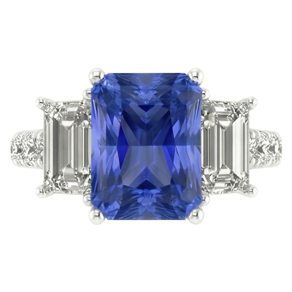 Edelstein Radiant Saphir Ring Smaragd & runde Natürlicher Diamant ( nicht im Labor gezüchtet )en 3 Karat