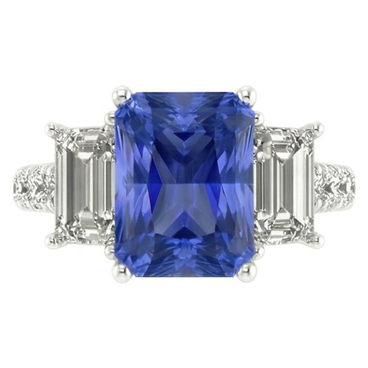Edelstein Radiant Saphir Ring Smaragd & runde Natürlicher Diamant ( nicht im Labor gezüchtet )en 3 Karat