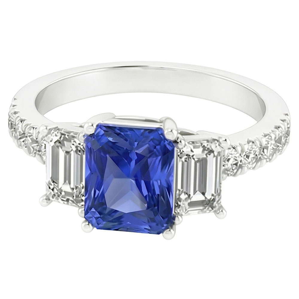 Edelstein Radiant Saphir Ring Smaragd & runde Natürlicher Diamant ( nicht im Labor gezüchtet )en 3 Karat