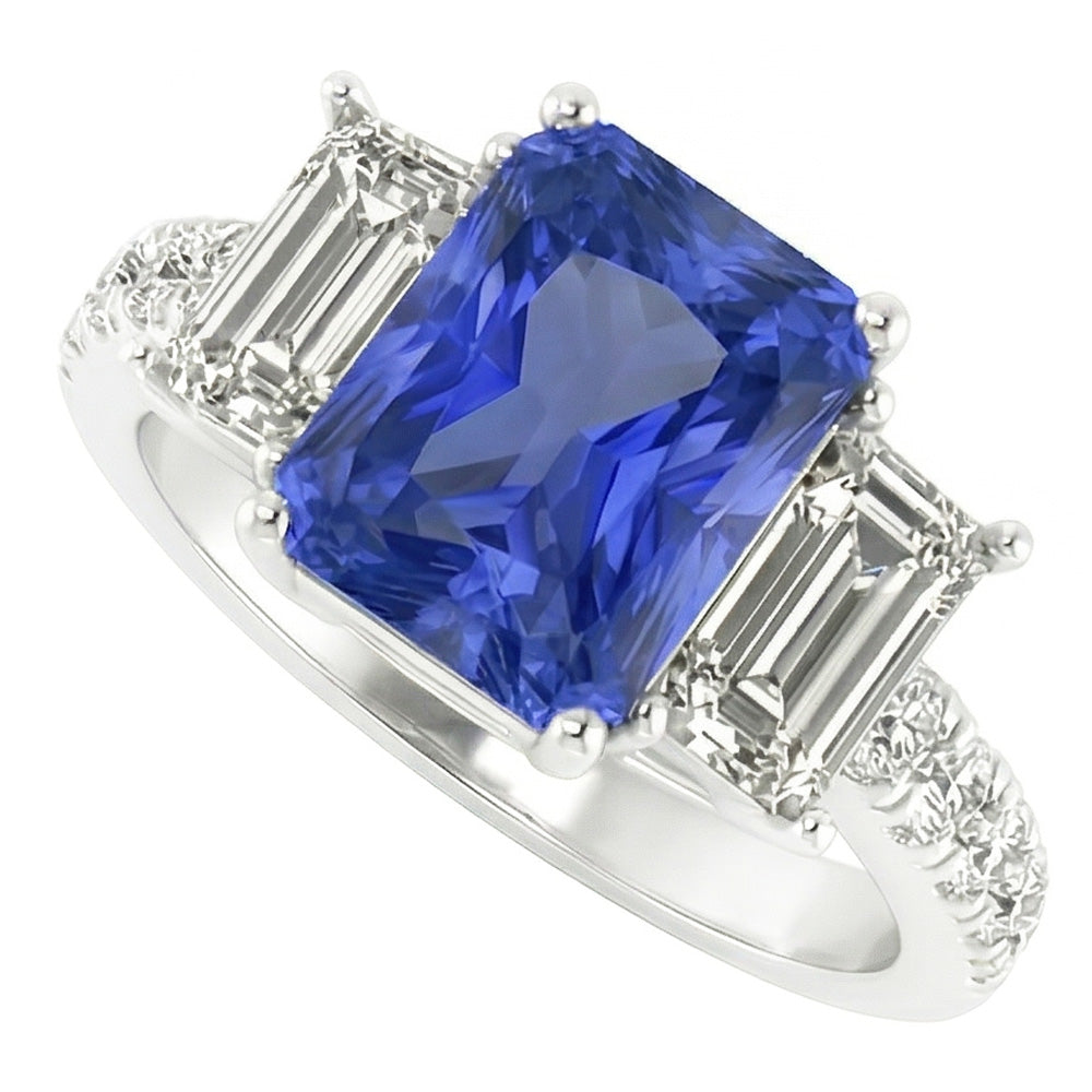 Edelstein Radiant Saphir Ring Smaragd & runde Natürlicher Diamant ( nicht im Labor gezüchtet )en 3 Karat
